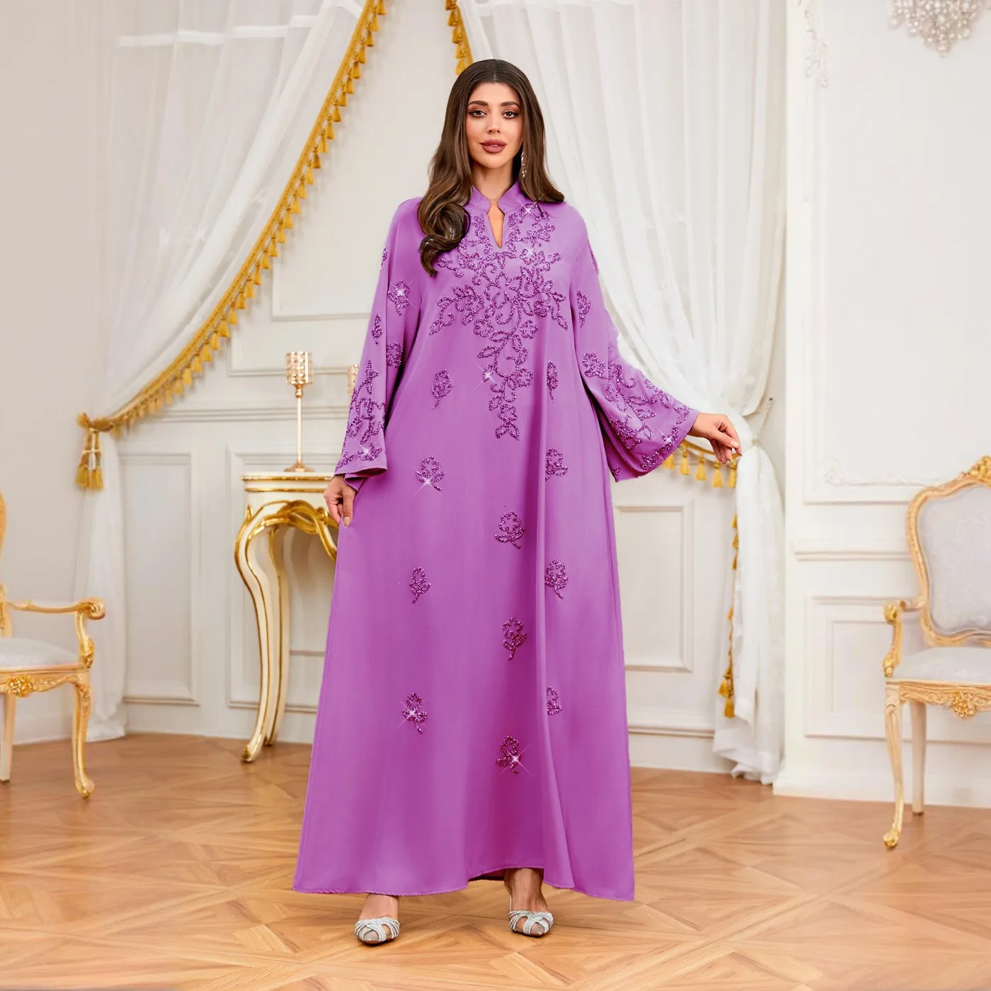Ramadan Abayas Eid Women Dress Dubai Morocco Party Dresses Long Robe Abaya Muslim Jalabiya Rhinestones  Kaftan Islam Vestidos