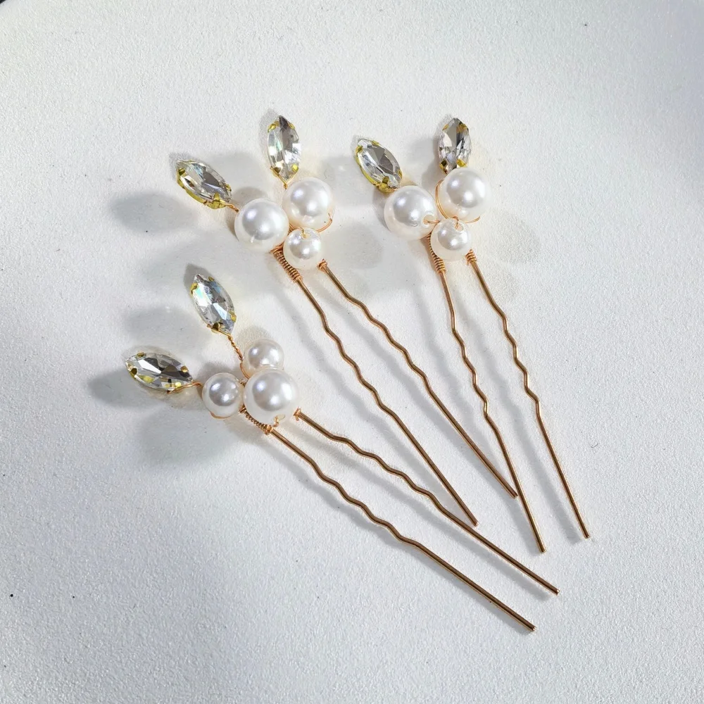 Pearl Crystal Hair Pins Comb Set Bridal Wedding Hair Accessories Handmade U-shaped Hairpins air Comb for Bridesmaids,Prom view 4