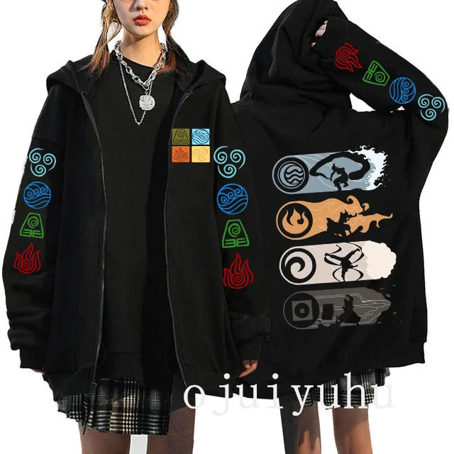 Avatar The Last Airbender Zip Up Hoodies Appa Yip Harajuku Print Zippper Jackets Sweatshirt Fashion Mange Vintage Y2k Streetwear