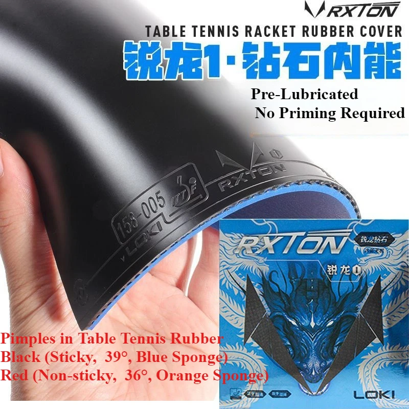 

LOKI RXTON 1 Table Tennis Rubber Sheet Pimples in with Blue/Orange Sponge Ping Pong Rubber Pre-Oiled, for High Spin & Control