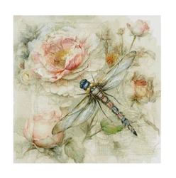 Dragonflies and Peony Flower 18CT14CT Unprinted Top Quality Cross Stitch Kits Embroidery Art DIY Handmade Needlework Home Decor