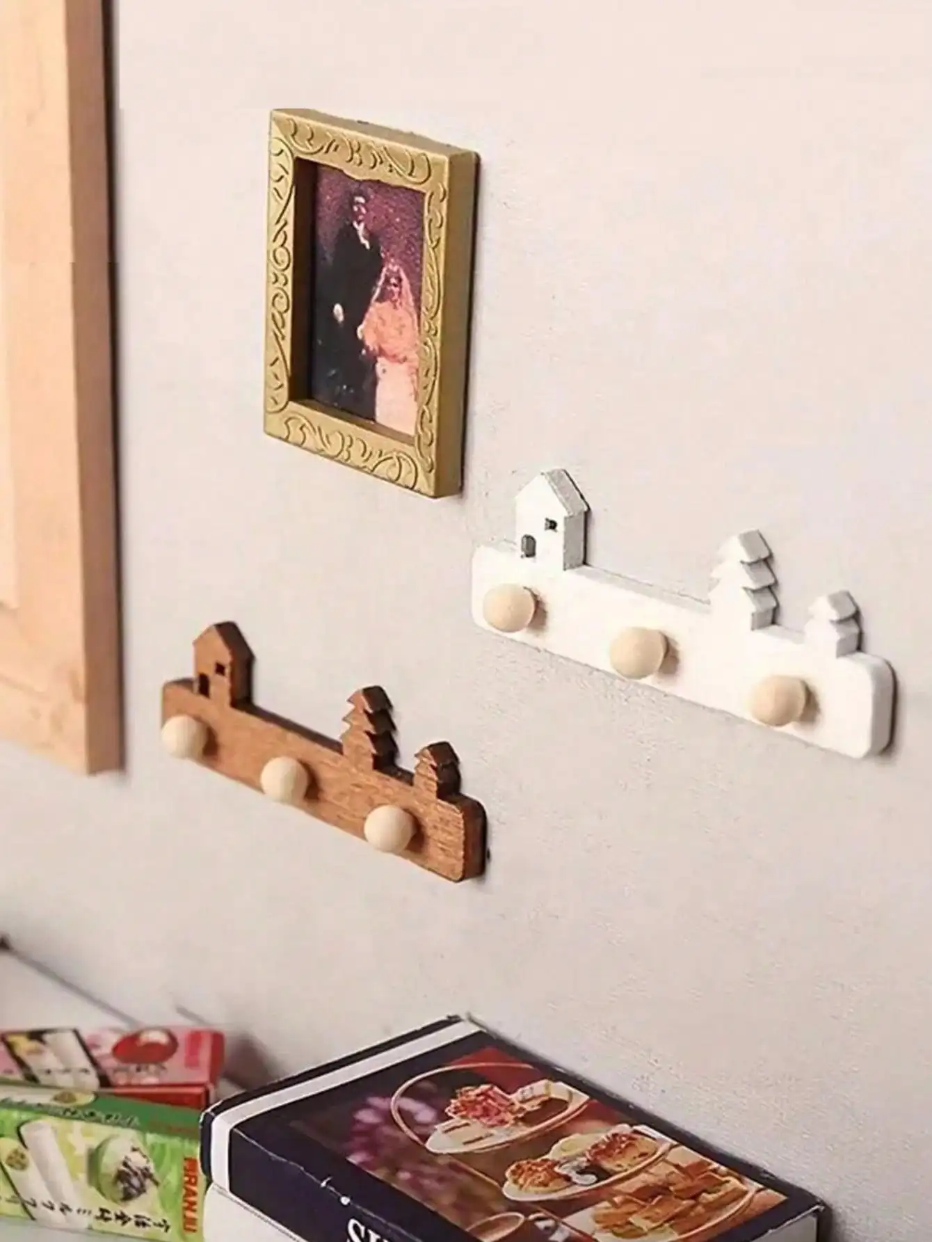 2pcs1: 12 Dollhouse mini wall rack storage rack furniture is suitable for Halloween Thanksgiving Christmas gift decoration.