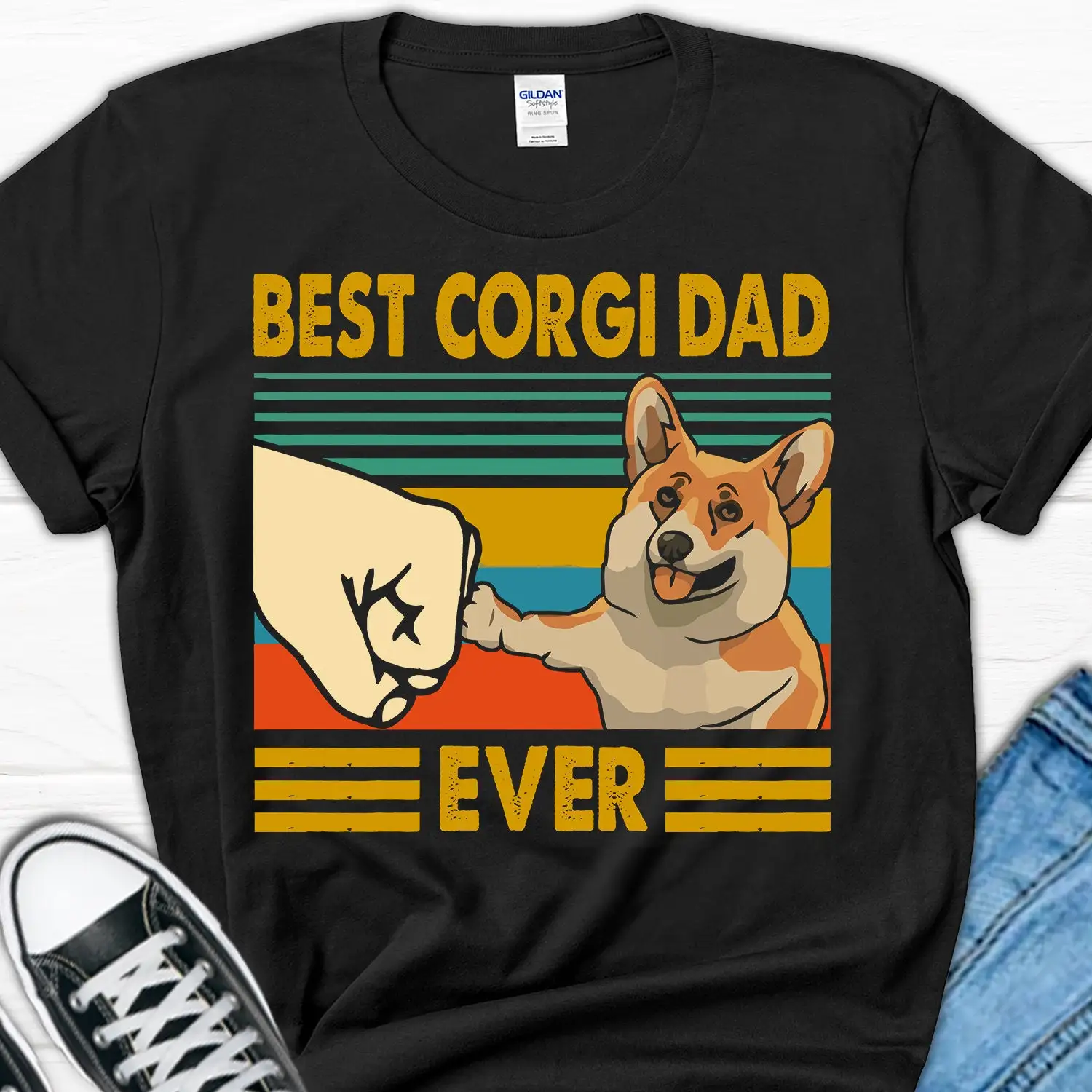 

Best Corgi Dad Ever T Shirt Dog Lover for Welsh Father's day