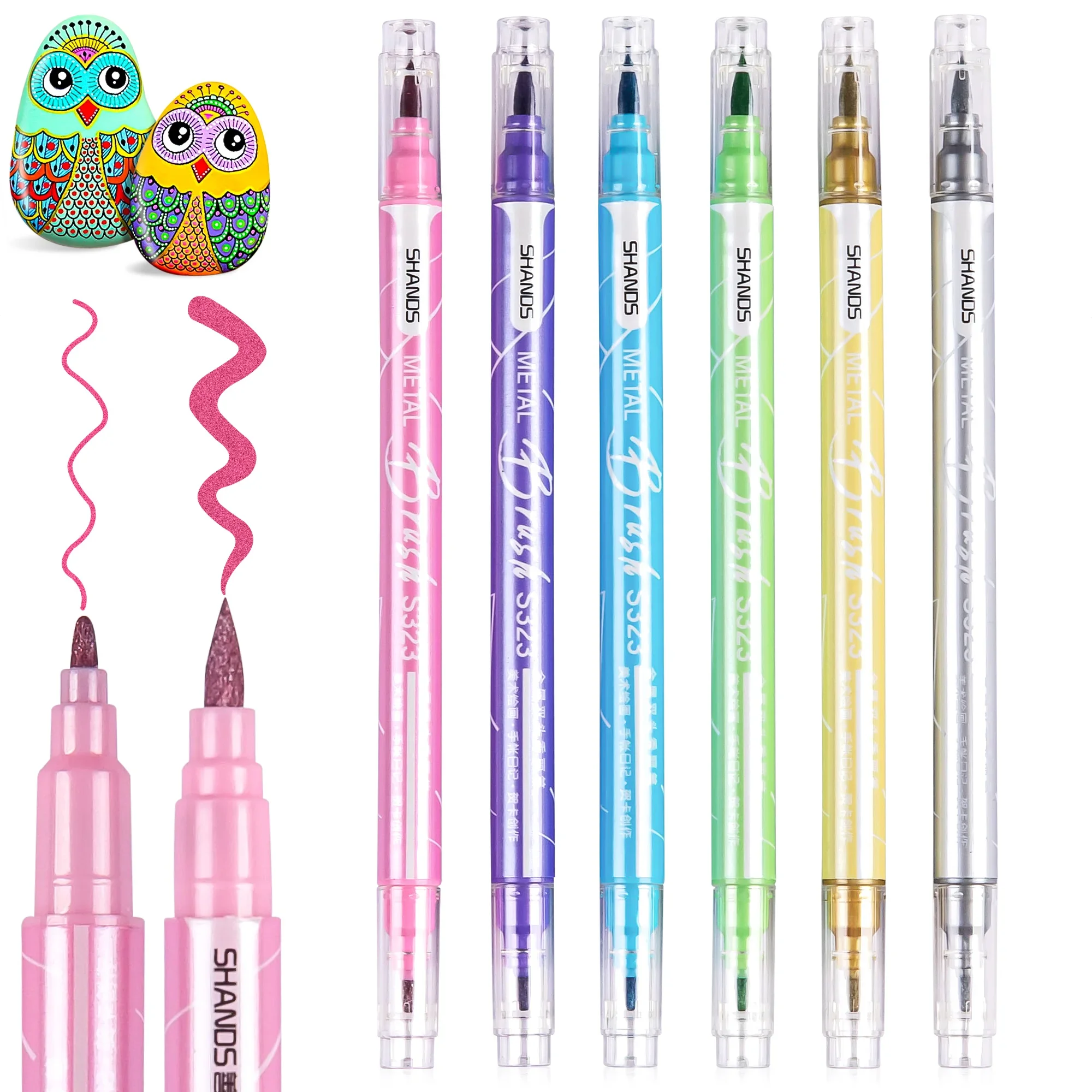 6 Colors Sparkling Highlighter Marker Pen Set 2 in 1Glitter Marking Painting Brush for Drawing Coloring DIY School Supplies