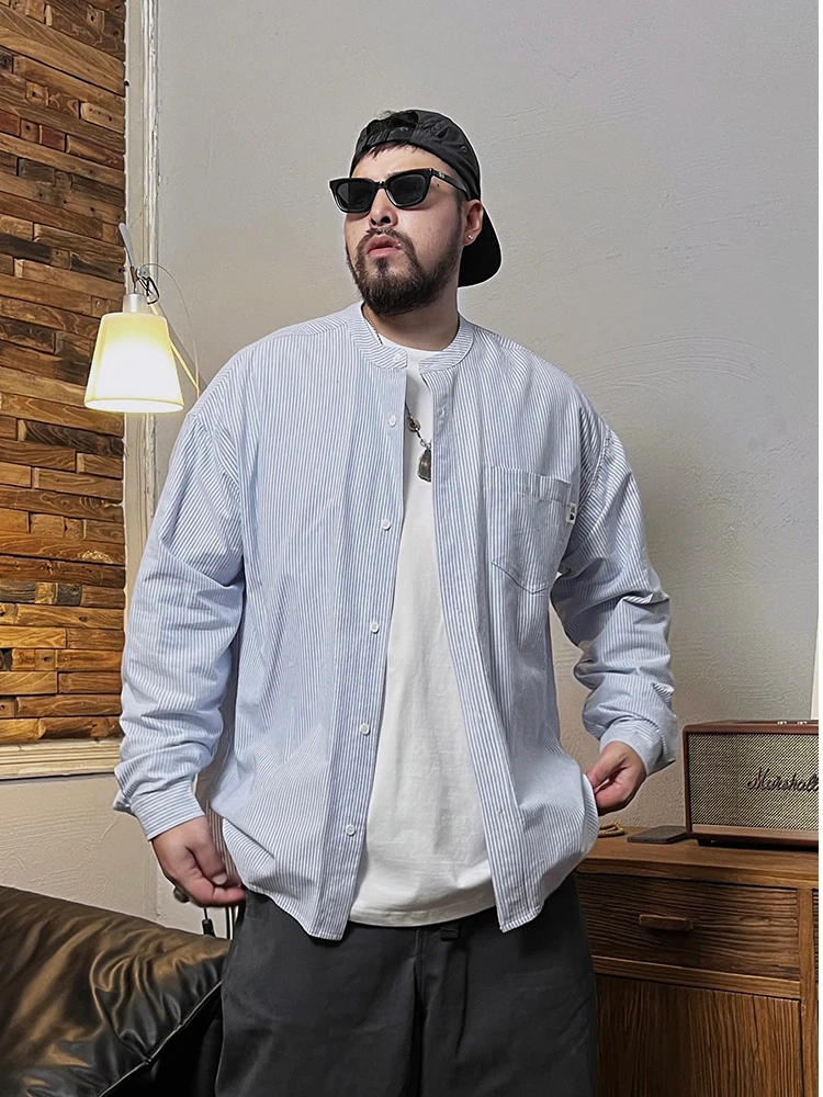 

Мужская рубашка большого размера в полоску, немнущаяся, легкая в уходе, повседневная, деловая, с длинным рукавом, на пуговицах, для весны и осени, для поездок на работу