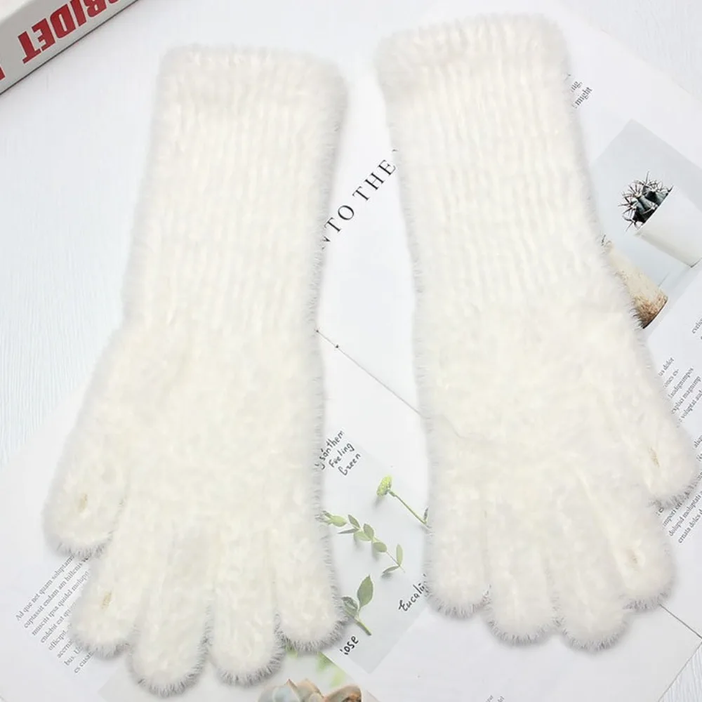 Mode Touchscreen Kunst pelz Handschuhe wind dichte warme Plüsch Strick handschuhe Wolle einfarbig Winter Frauen Fäustlinge männlich