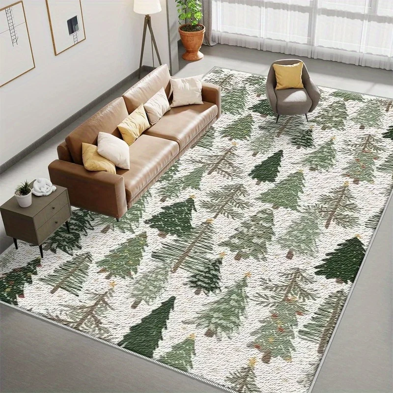 Pine Tree Printed Area Rug, Lightweight Washable Easy‑Clean Floor Mat for Living Room, Bedroom, Dining Room, Office, Balcony