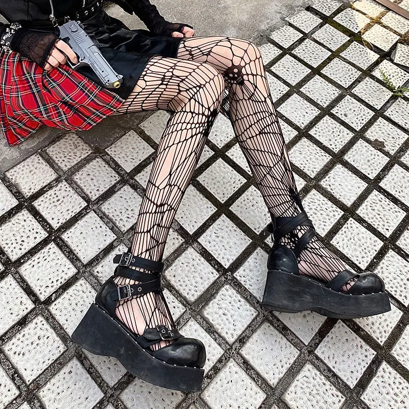 Black Sexy Skull Spring Summer Autumn Winter Thin Hollow Tights JK Spice INS Tide Grid Fishing Net