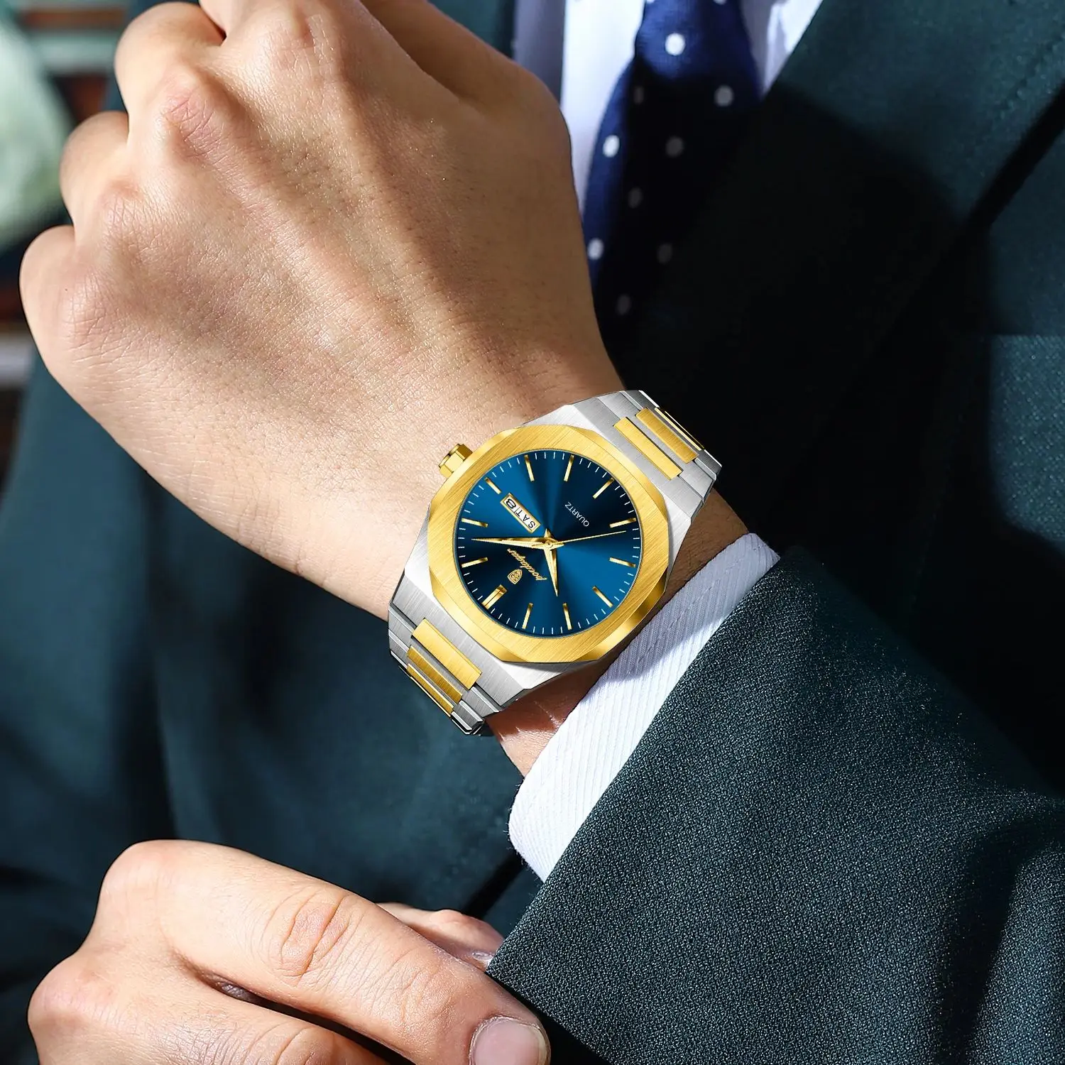 POEDAGAR موضة فاخرة ساعات كوارتز رجالية الفولاذ المقاوم للصدأ تاريخ الأسبوع رجل ساعة اليد مقاوم للماء مضيئة الرياضة الرجال ساعة Reloj