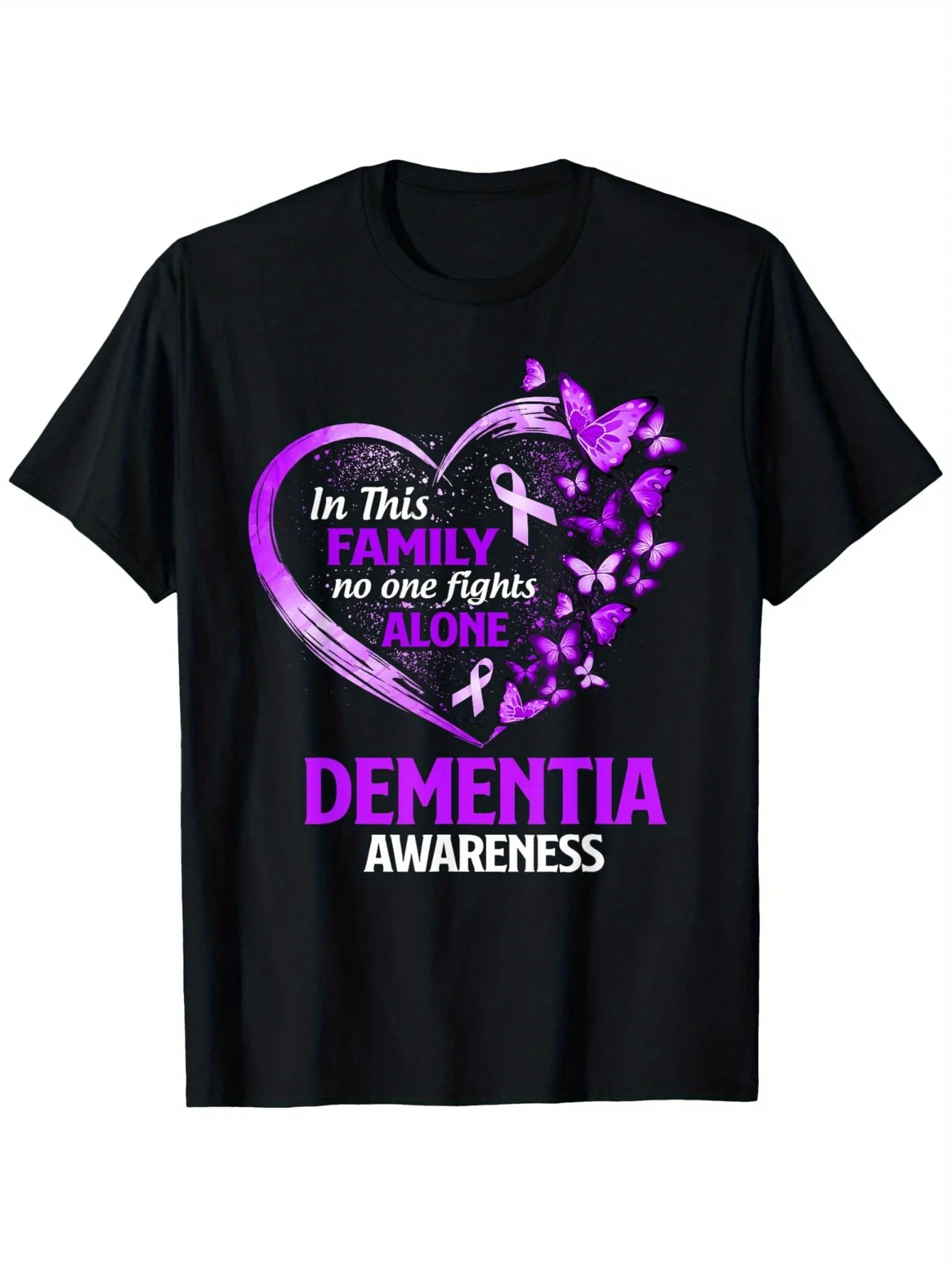 

Men's Alzheimer's disease/consciousness T-shirt with purple ribbon print, a charity T-shirt for caregivers and patients