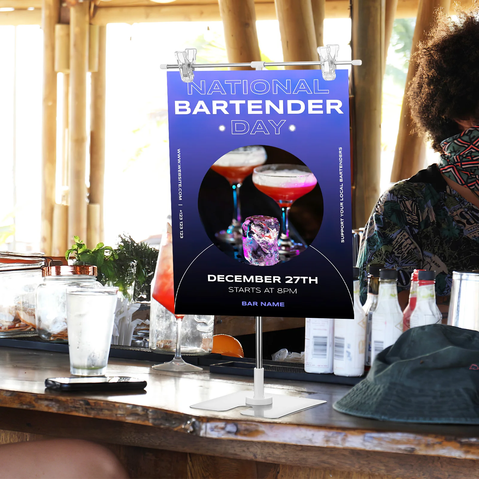 

2Pcs T Shaped Adjustable Poster Stand Retractable Banner Holder Stable Sign Display Tabletop Menu Stands Poster Stand