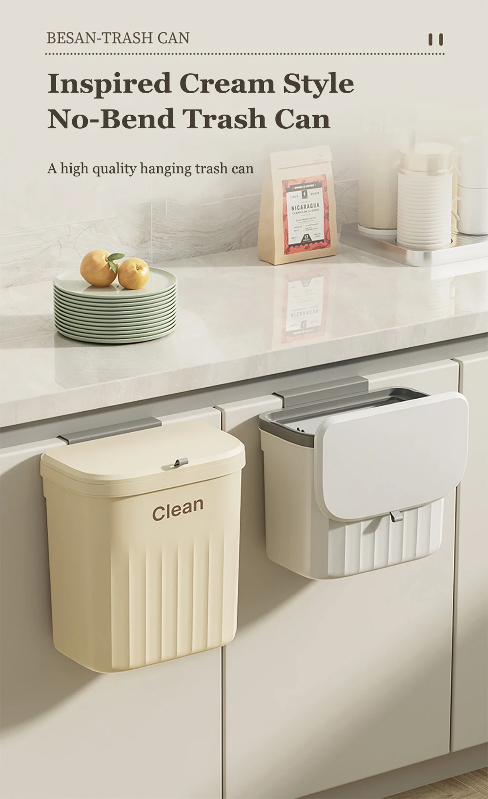 8.5/12L Hanging Trash Can For Kitchen Cabinet Door Wall Mounted Recycling Garbage Basket with Lid Bathroom Kitchen Accessories