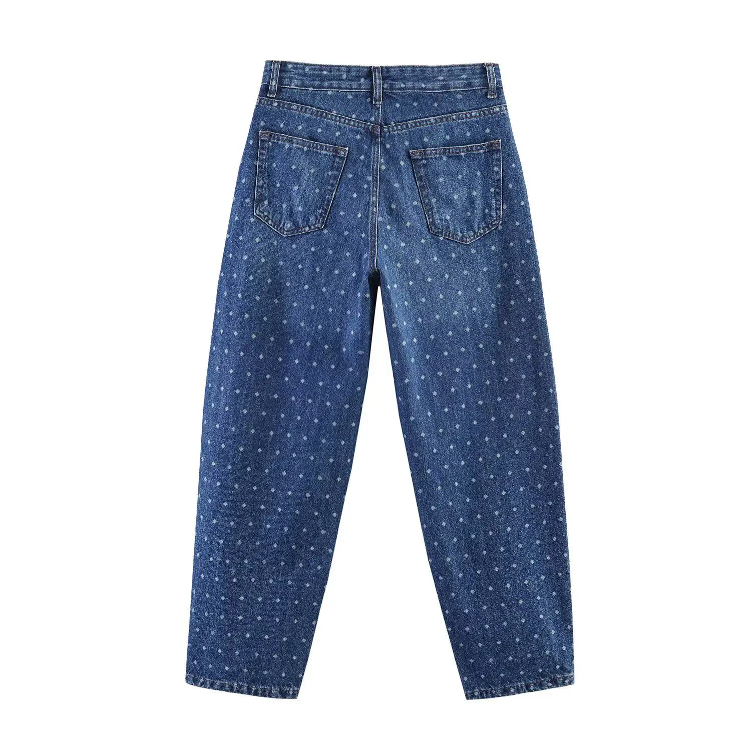 Polka Dot Printed Womem's Denim Pants 2026 Autumn New Zipper Casual Tapered Jeans American Style Simple Mid-waist Long Pants