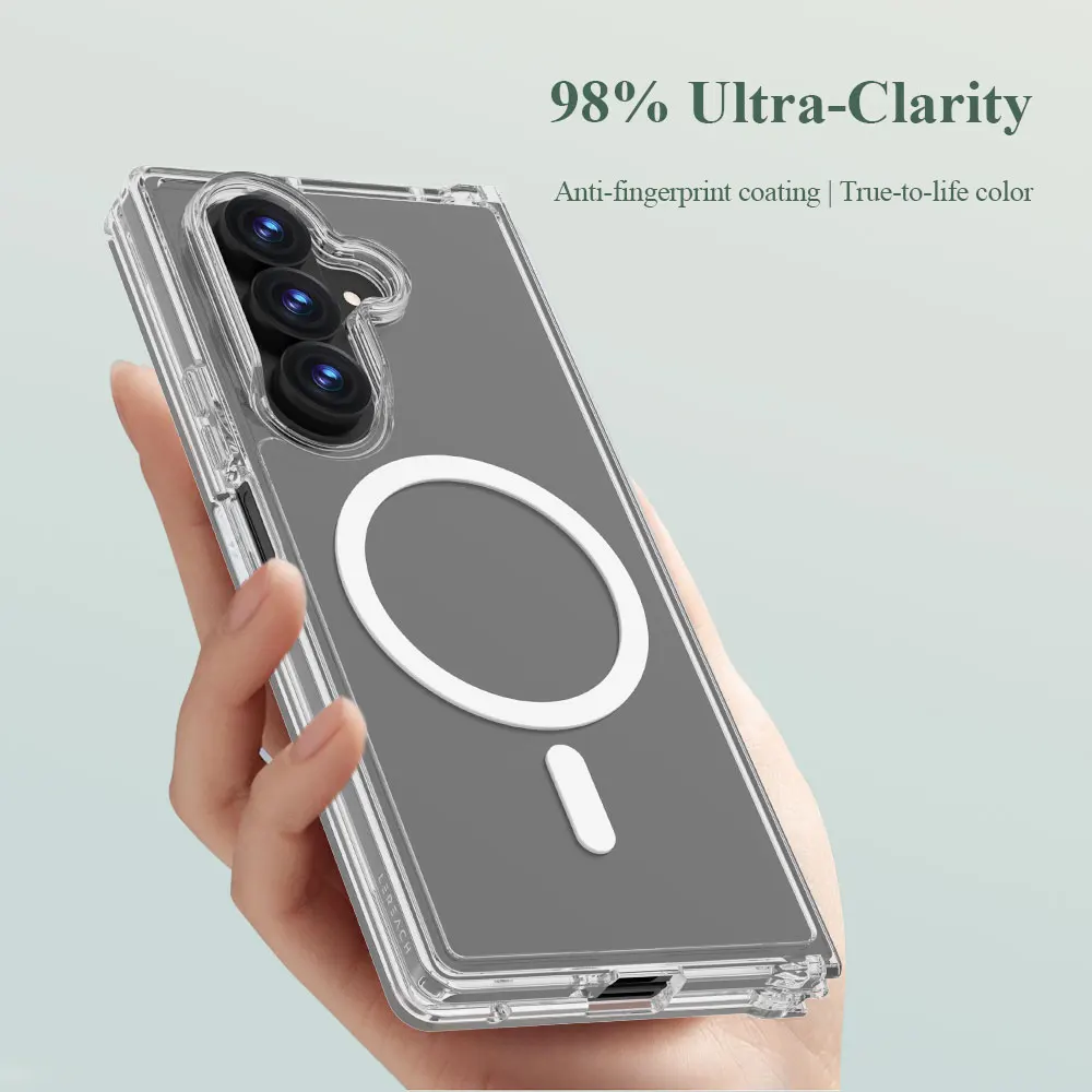 حافظة هاتف Magsafe شفافة عالية لهاتف سامسونج جالاكسي Z Fold 7 مضادة للخدش من مادة TPU + PC غطاء صلب مغناطيسي عالي الدقة