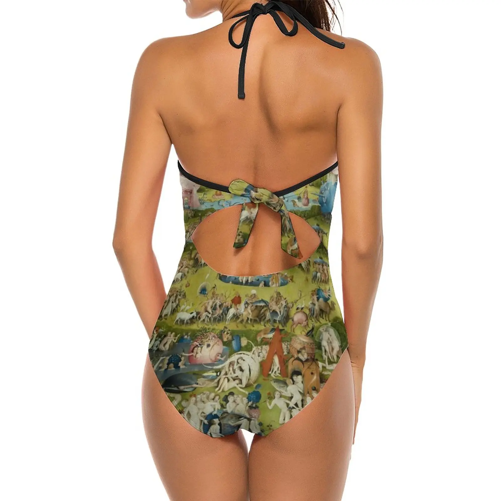 The Garden Of Earthly Delights By Hieronymus ( 1480-1505 ) One Piece Swimsuit Black Mesh Swimwear Sexy Classic Backless