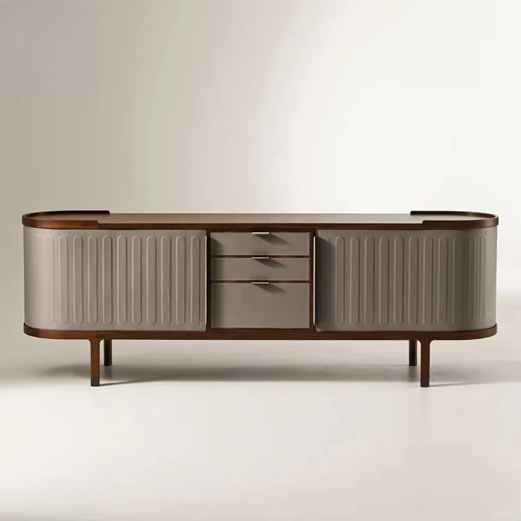 yo-Chinese Factory Custom Buffet Table High Gloss Sideboard Grey Brown Velvet Cabinet Modern Luxury-