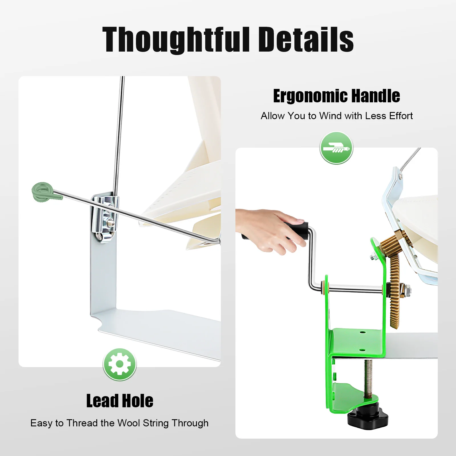 Portable Wool Ball Winder 400-500g Large Capacity Yarn Winder Machine for Knitting, Handmade Arts Crafts, DIY Studio, Home & Factory Use – Easy Install & Clean, with Nylon Gears, Dual-Rod Rocker, Clamp Mount Up to 40mm view 7