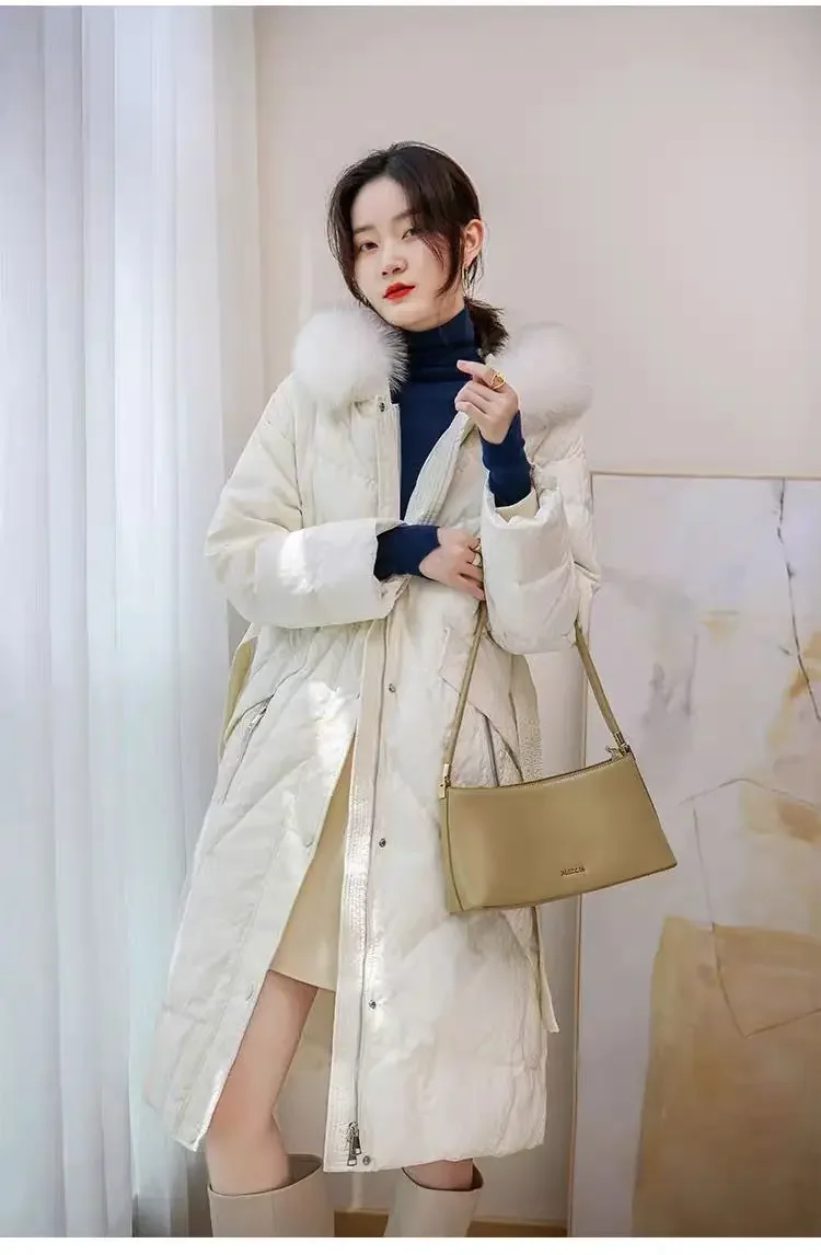 2025 Winter New Women's Down Jacket Commuting Slim Fit Hooded White Duck Down Parkas