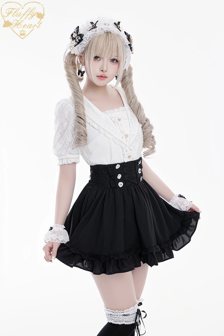 Japanese Mine Mass-Produced Black and White Shirt Summer Girl's Subculture Sweet Cute Bow Navy Collar Lolita Blouses Y2K Top