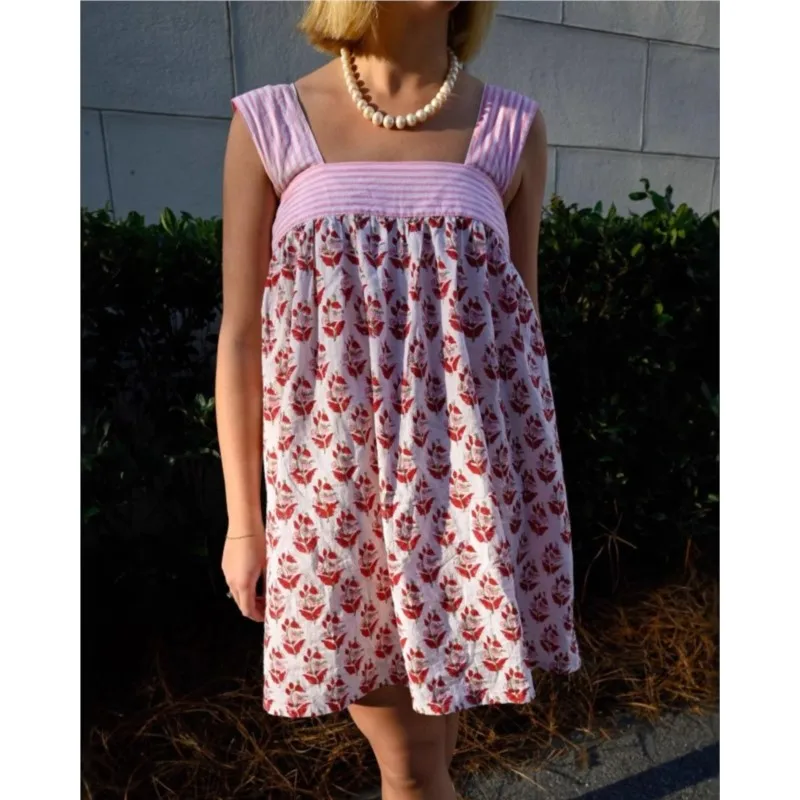 Mini abiti da donna con cravatta floreale sulla spalla Nuovo fiocco con collo quadrato Abito da babydoll Boho Flowy Vestito estivo 2025 Abiti estivi da spiaggia