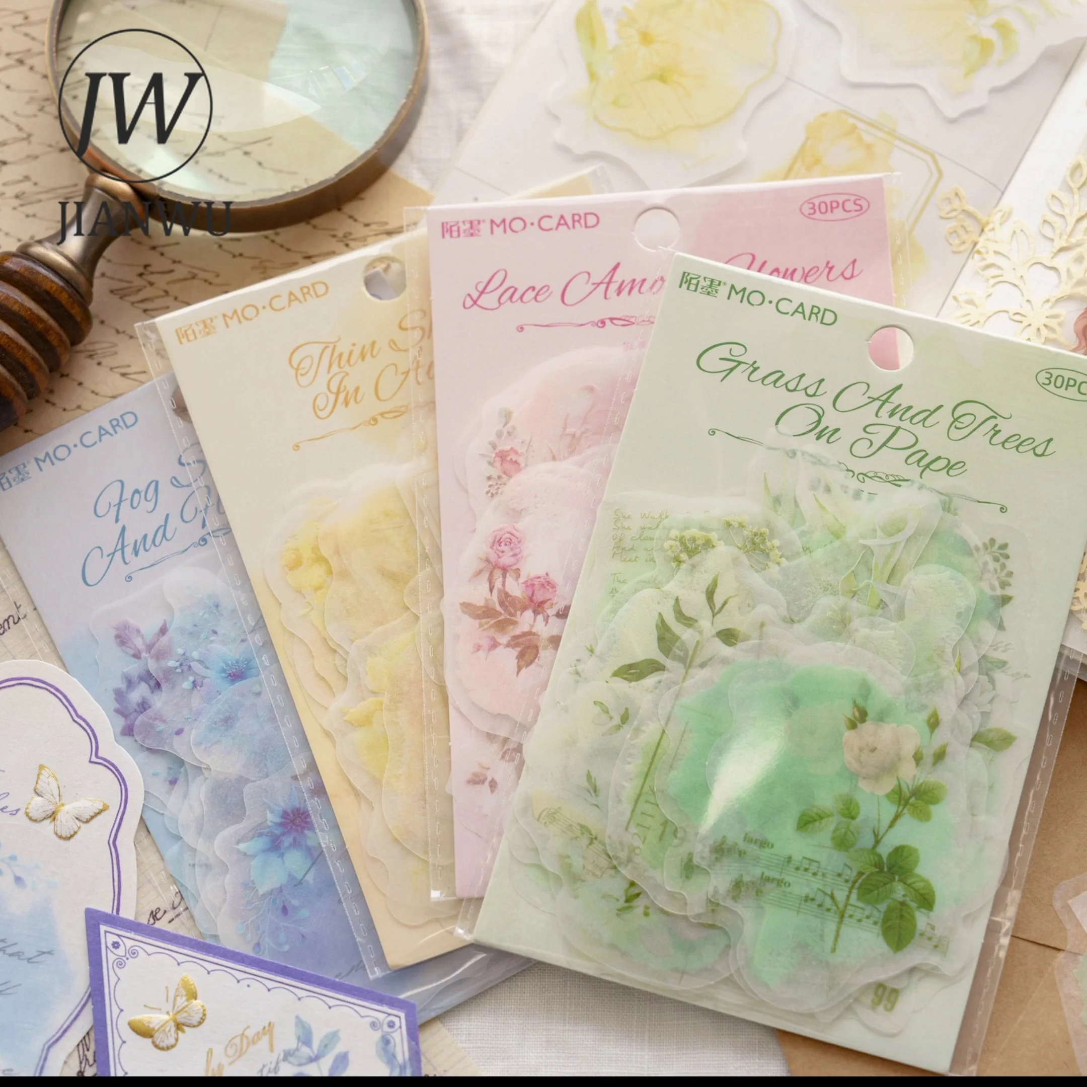 JIANWU 30 Sheets Gentle Flower Series Vintage Flower Material Decor Sticker Creative DIY Journal Collage Stationery