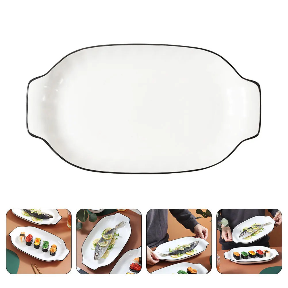 

Ceramic Double Handle Tableware Household Salad Bowl Baking Pan for Cake Bread Roasting Kitchen Supplies