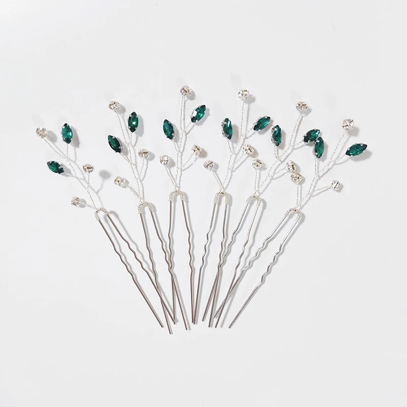 Зеленые стразы, 3 шт., заколки для волос для женщин, украшения на голову, свадебные аксессуары для волос, свадебные головные уборы ручной работы, вечерние головные уборы для невесты