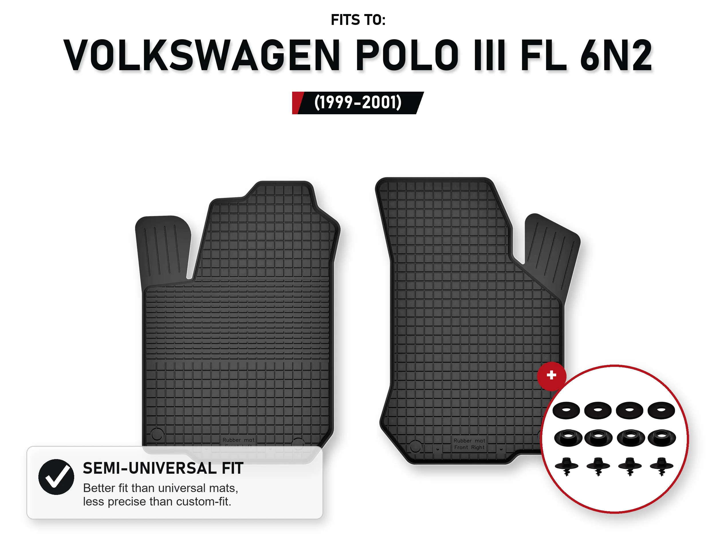 Voorste tapijten voor: Volkswagen Polo Iii Fl 6N2 1999-2001 met stoppers