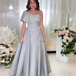 One Shoulder Exquisite A-line Silver Embroidery Floor Length Zipper Up Sleeveless Women Evening Dress Prom Gown New 2023