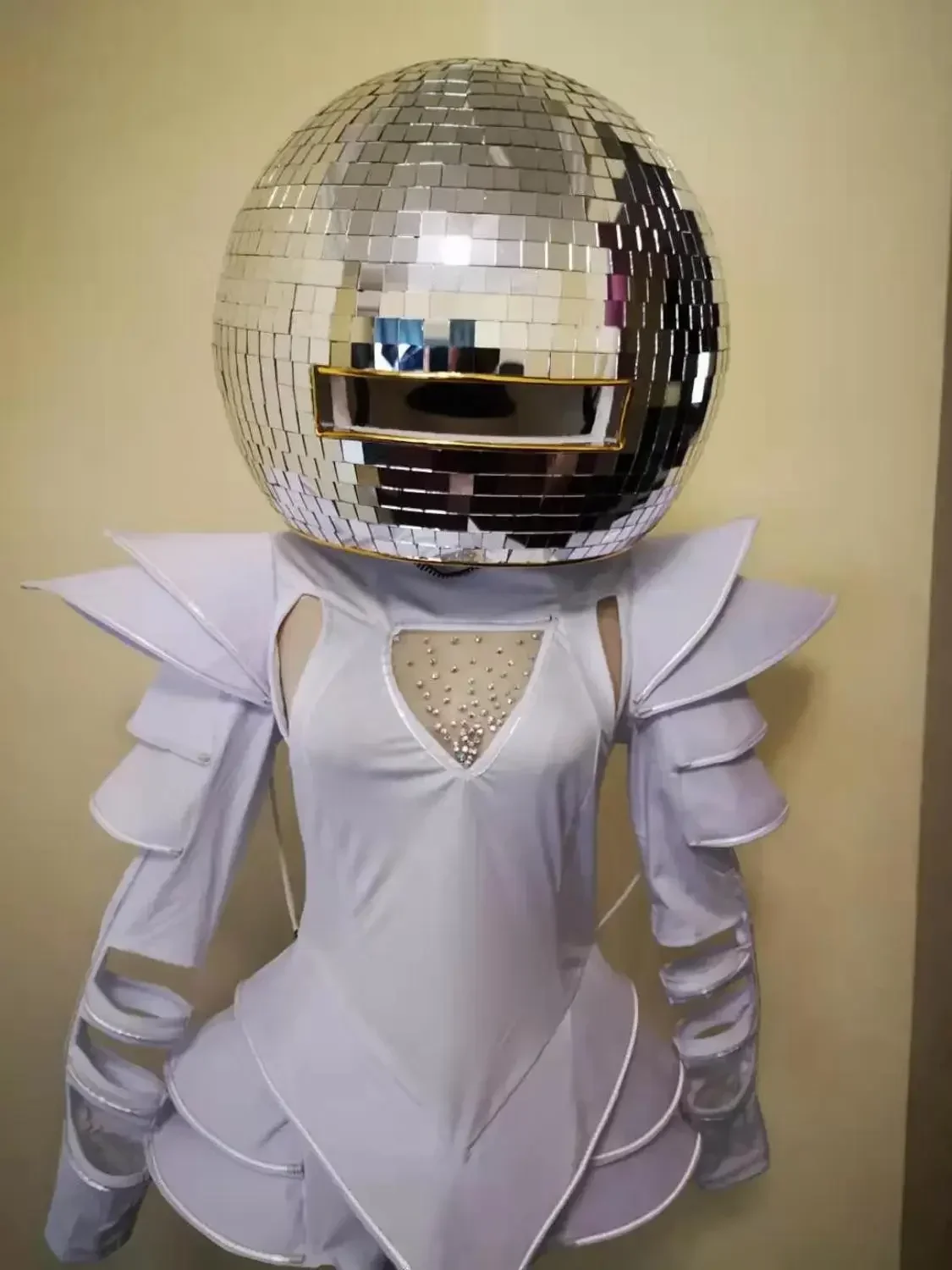 Disco Gold Mirror Ball Helmet Silver Mask Cosplay Show DJ Nightclub Musical Festival Dance Party DJ Bar Stage Performance