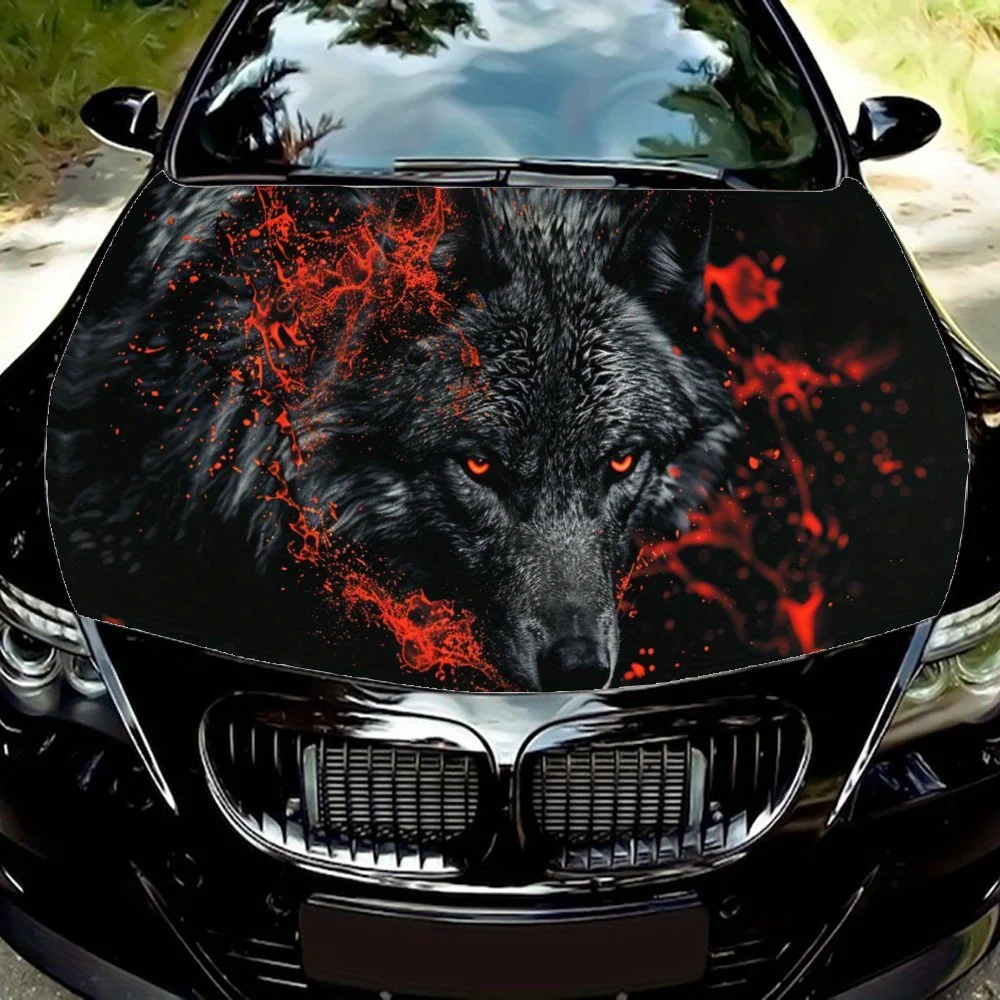 

Наклейка на капот автомобиля «Пылающая душа красного волка», прочная виниловая пленка для большинства автомобилей, защитная пленка для капота двигателя автомобиля