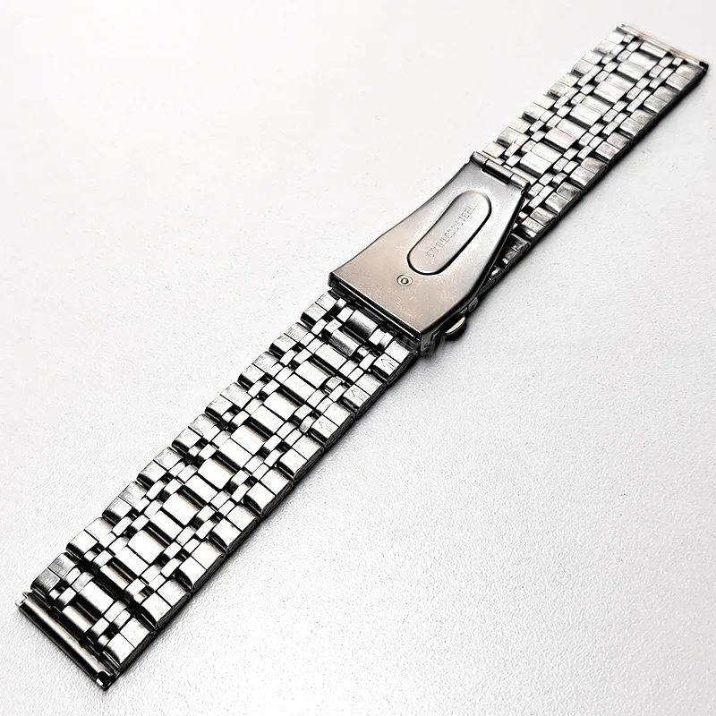 Stainless Steel Watchbands Silver 20mm 22mm Polished Metal Watch Band Strap Wrist Watches Bracelet Double Press Folding Buckle