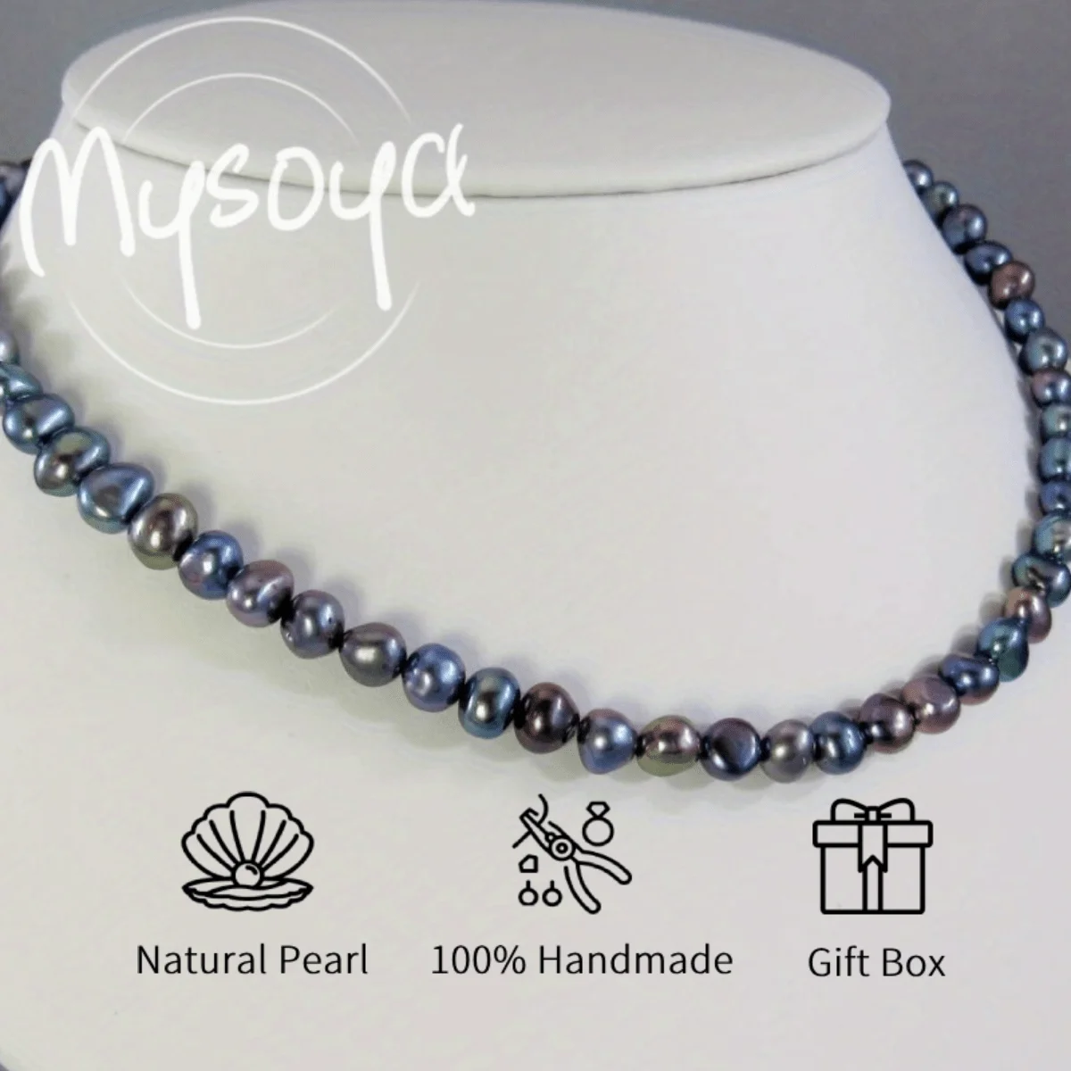 

MYSOYA 7-9 мм натуральный черный, синий, зеленый пресноводный жемчуг в стиле барокко для женщин и мужчин с подарочной коробкой, подарок на день рождения, свадьбу