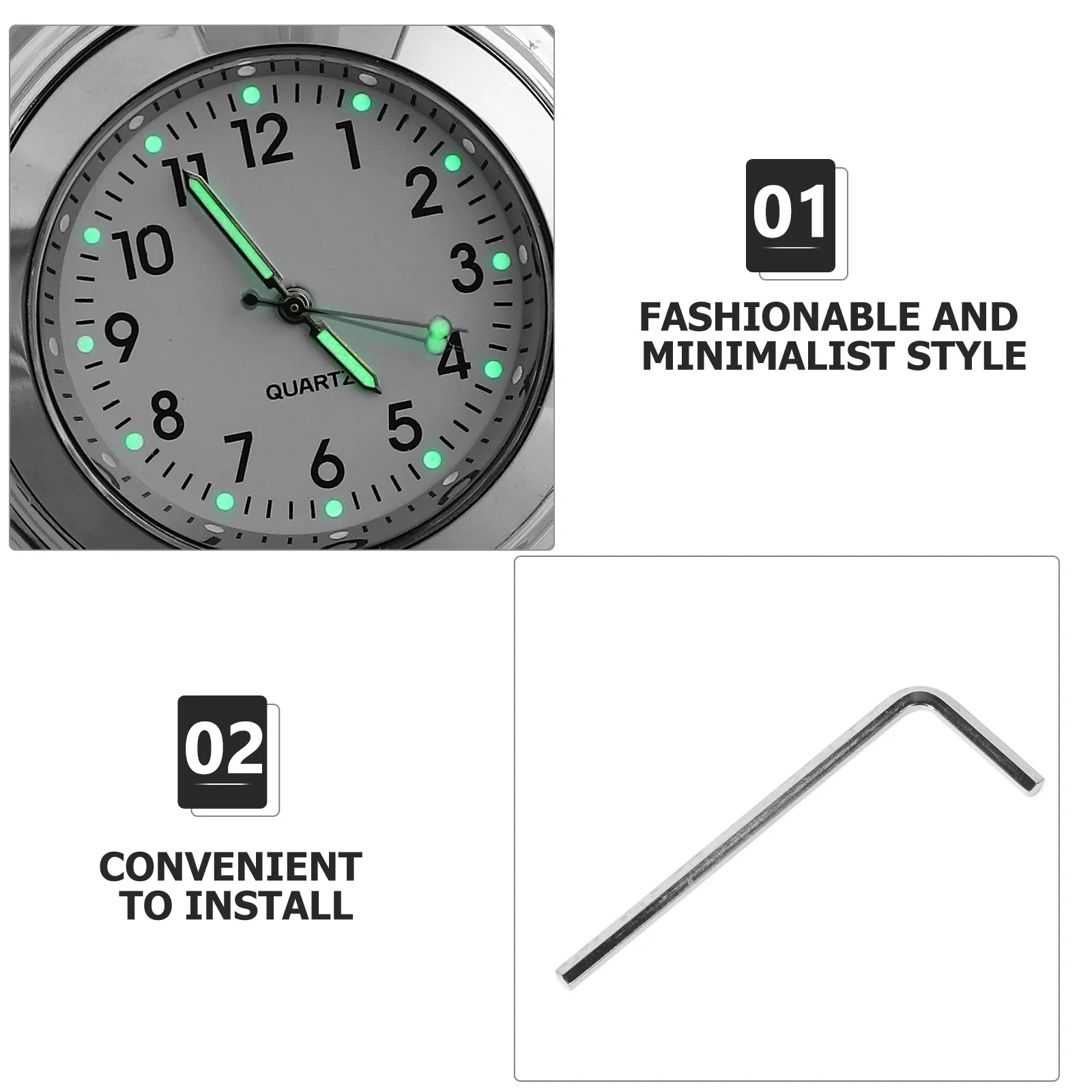 

1Set Motorcycle Handlebar Clock Aluminum Alloy Durable Dustproof Mount Watch Small Round Motorcycle Clock Replacement