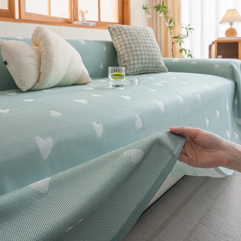 Summer Love Printing Cooling Sofa Towel Cozy Breathable Seat Cushion for Living Room Sofa Skin-Friendly Single Couch Slipcover