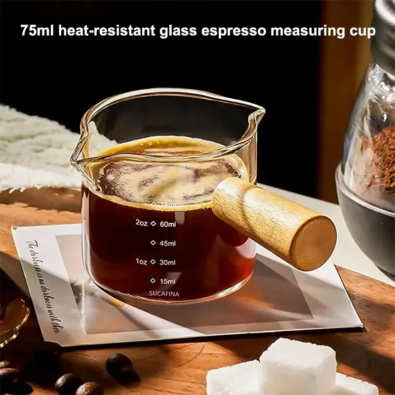 75ml Heat-resisting Glass Espresso Measuring Cup Double Mouth Glass Milk Jug With Handle Glass Scale Measure Mugs view 2