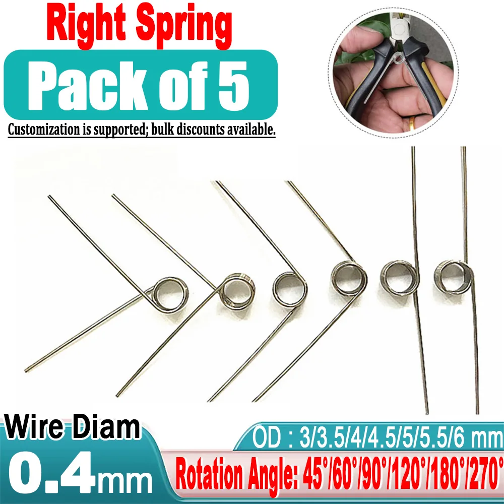 304 Stainless Steel Torsion V Type Spring Wire Diameter 0.4mm Torsion Spring，Outside Diameter: 3-6mm 45°/60°/90°/120°/180°/270°