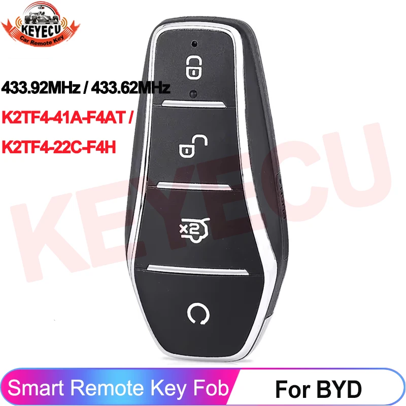

Смарт-ключ для автомобиля KEYECU 433.92 МГц / 433.62 МГц с чипом ID46 для BYD Qin PLUS DM-i, Qin PLUS EV, Yuan PLUS, SONG, 4 кнопки, умный пульт дистанционного управления