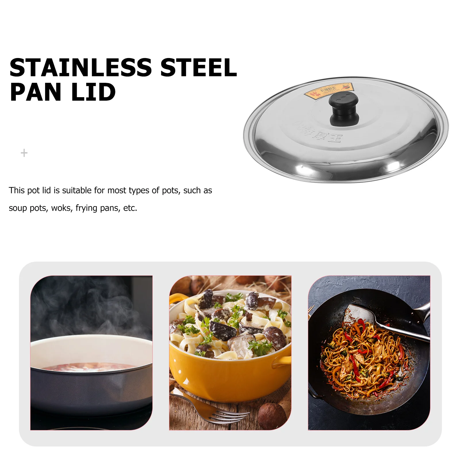 Wok Stainless Steel Pot Lid Home Accessories Kitchen Accessory Supply Griddle Frying Pan with