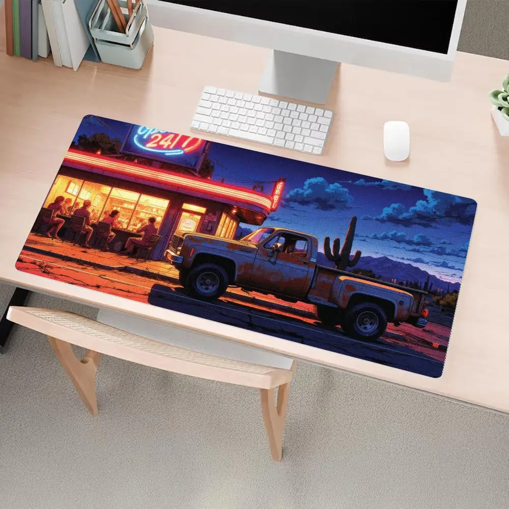 Retro Neon Restaurant Pickup Truck Mousepad Pc Gaming Mouse Pads Laptop Desk Mats Office Decor Mouse Carpet Big Mousepepad Rug