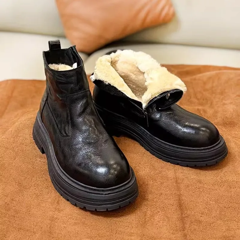 

Модные уличные зимние ботинки из натуральной кожи на толстой подошве, мужская обувь, теплые шерстяные зимние повседневные нескользящие износостойкие ботинки челси