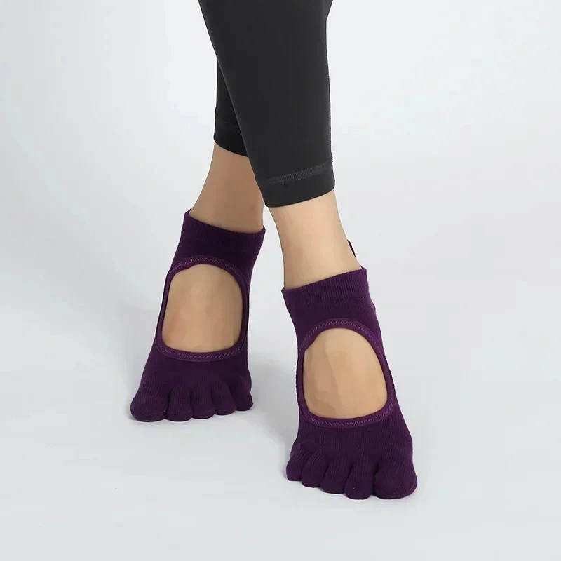 Calcetines de Yoga de punta completa para mujer, medias antideslizantes de silicona con lunares, Pilates, Punta abierta, tobillo bajo