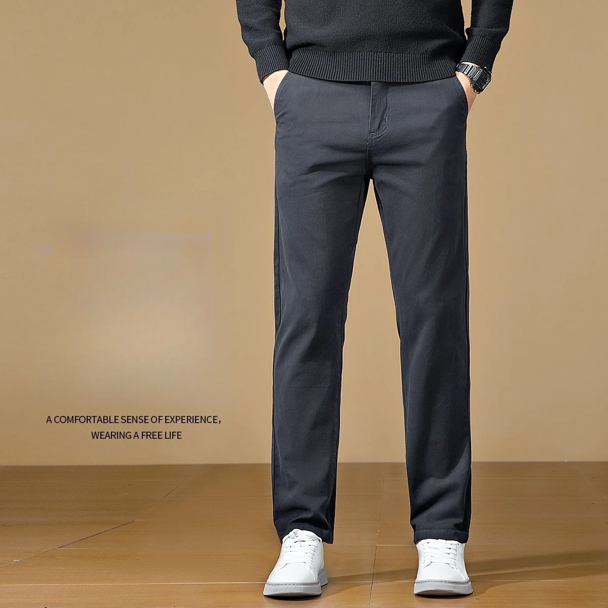 الخريف الشتاء عالية الجودة نسيج القطن سراويل تقليدية الرجال سليم صالح رمادي أسود كوريا العمل الكلاسيكية البضائع العلامة التجارية السراويل الذكور