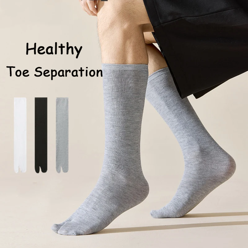 

2/6Pairs Men's socks Two Fingers Socks Solid Color Stripe Comfortable Soft Two-Toed Japanese Harajuku Style Pure Black White