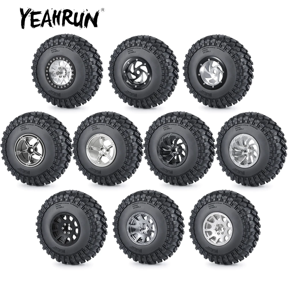 YEAHRUN 4Pcs 2.2 inch Metal Alloy Beadlock Wheel Rims + 140mm Rubber Tires for Axial Wraith TRX-4 1/10 RC Crawler Model Car