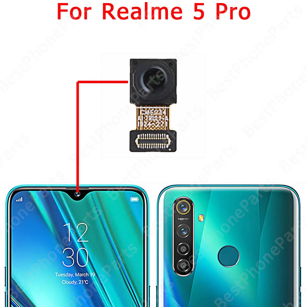 Front Rear Facing Big Back View Camera Module For Realme 5 Pro 5i 5Pro Backside Selfie Camera Spare Parts Flex Cable