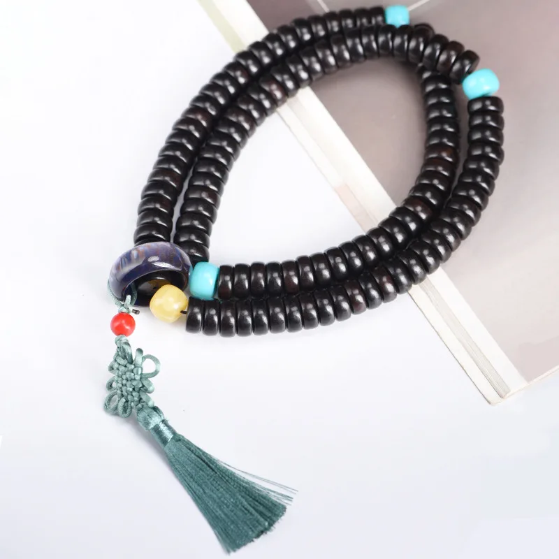 Ebony Purple Sandalwood Tablet Beads Handheld Pendant Buddhist Rosary Abacus Beads Bracelet Retro Prayer Beads