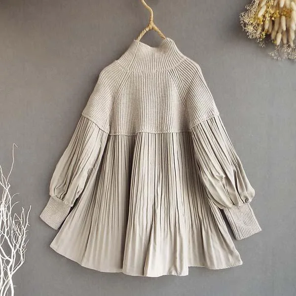 Turtleneck Fake 2 Pieces Women Sweaters Solid Korean Fashion Loose Pull Femme Ins Vintage Autumn Winter Pullovers