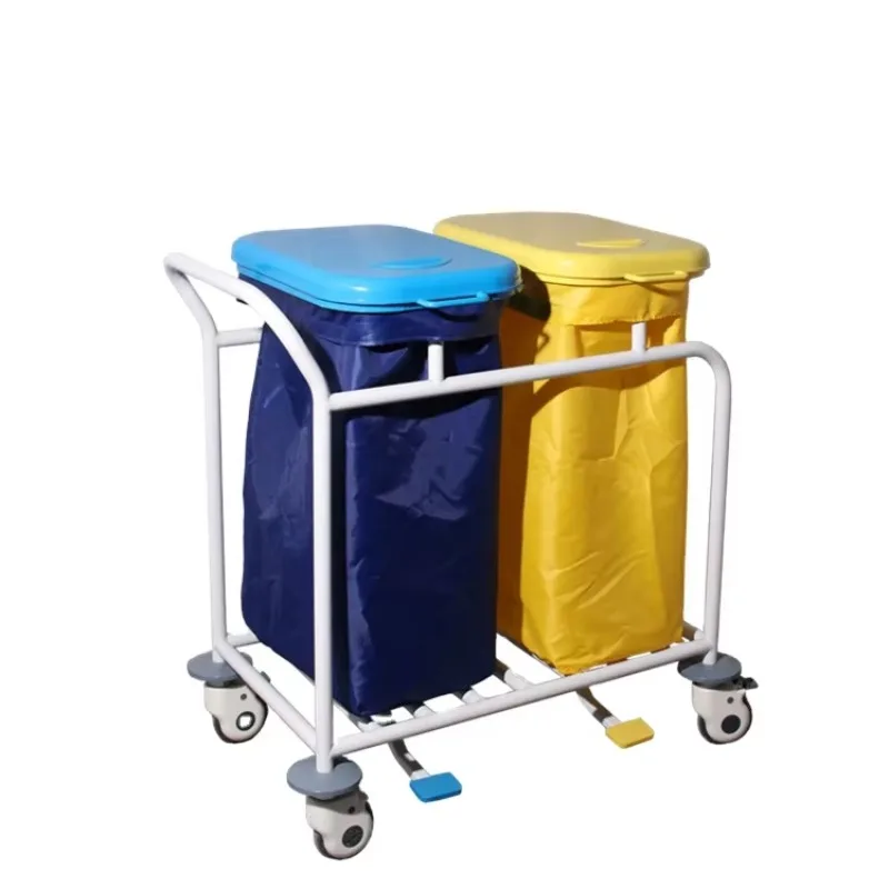 

Medical Waste Cart Clinic Double Bins Linen Trolley Hand Carts