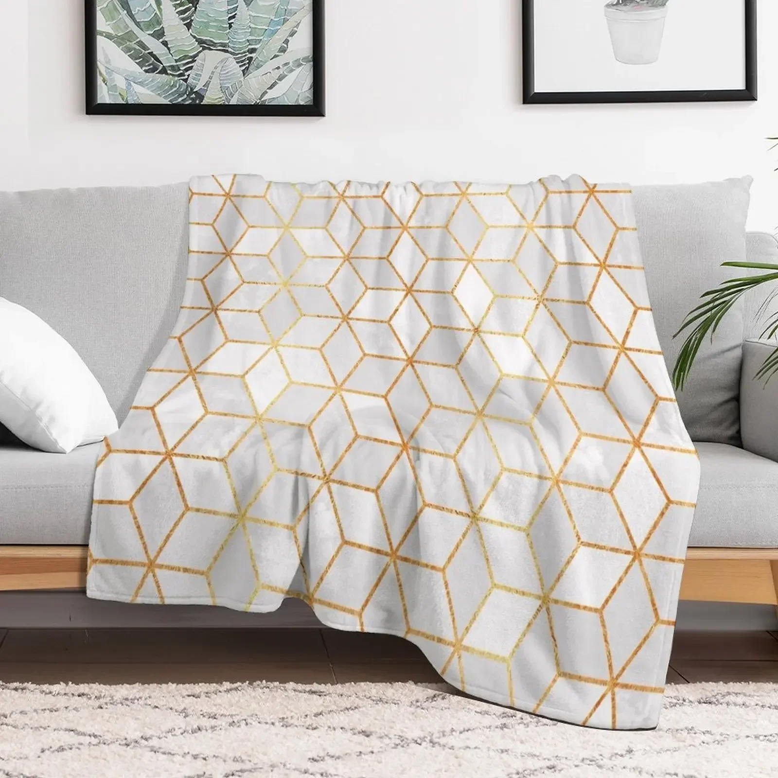 

White Cubes Throw Blanket Custom Nap Plaid Blankets